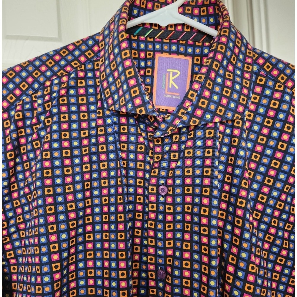 Robert Lewis‎ Downtown Cotton Long Sleeve Shirt Geometric Circles Colorful XL